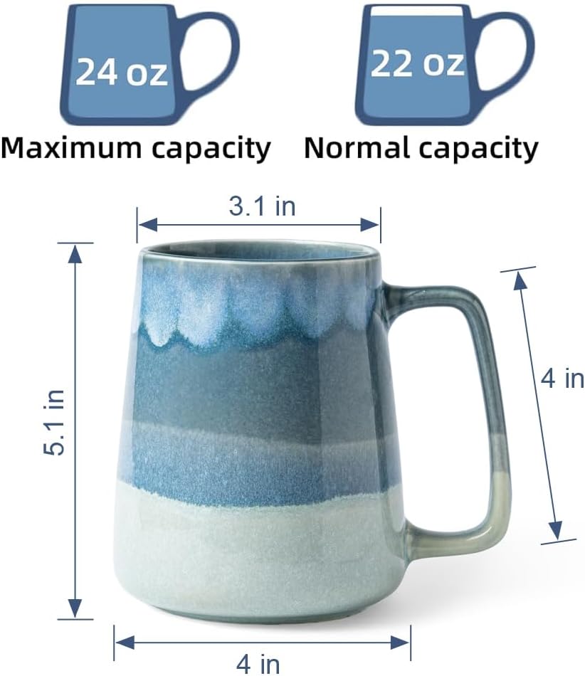 24oz Large Ceramic Coffee Mug, Handmade Gradient Glaze Stoneware Cup for Coffee, Tea, Milk, Hot Chocolate, Office and Home