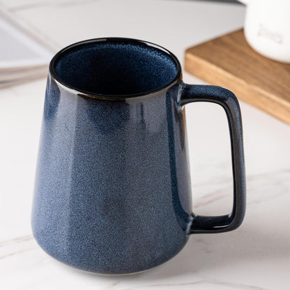 24oz Large Ceramic Coffee Mug, Modern Square Handle Blue Glaze Stoneware Cup for Coffee, Tea, Milk, Hot Chocolate, Office and Home