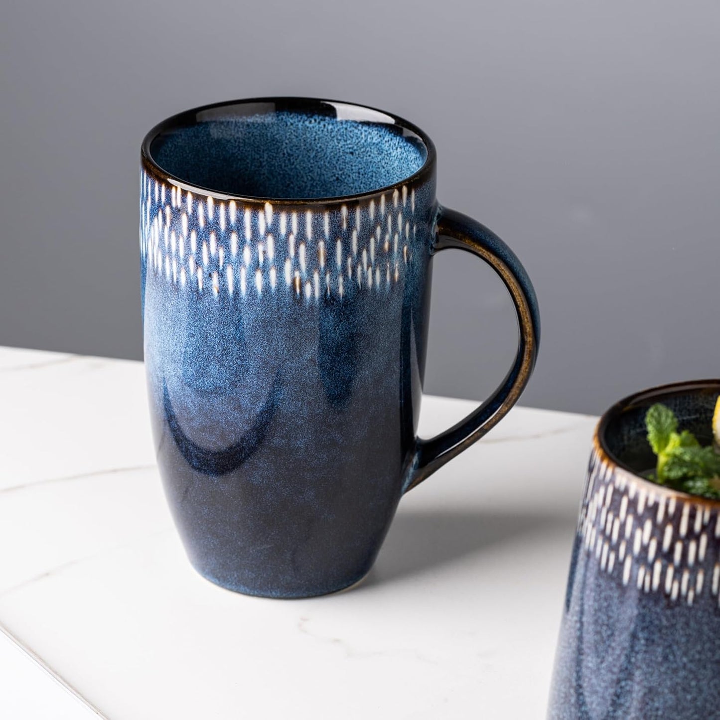 22oz Large Ceramic Coffee Mug, Handmade Gradient Blue Glaze Tall Stoneware Cup for Coffee, Tea, Milk, Hot Chocolate, Office and Home