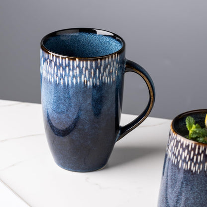 22oz Large Ceramic Coffee Mug, Handmade Gradient Blue Glaze Tall Stoneware Cup for Coffee, Tea, Milk, Hot Chocolate, Office and Home