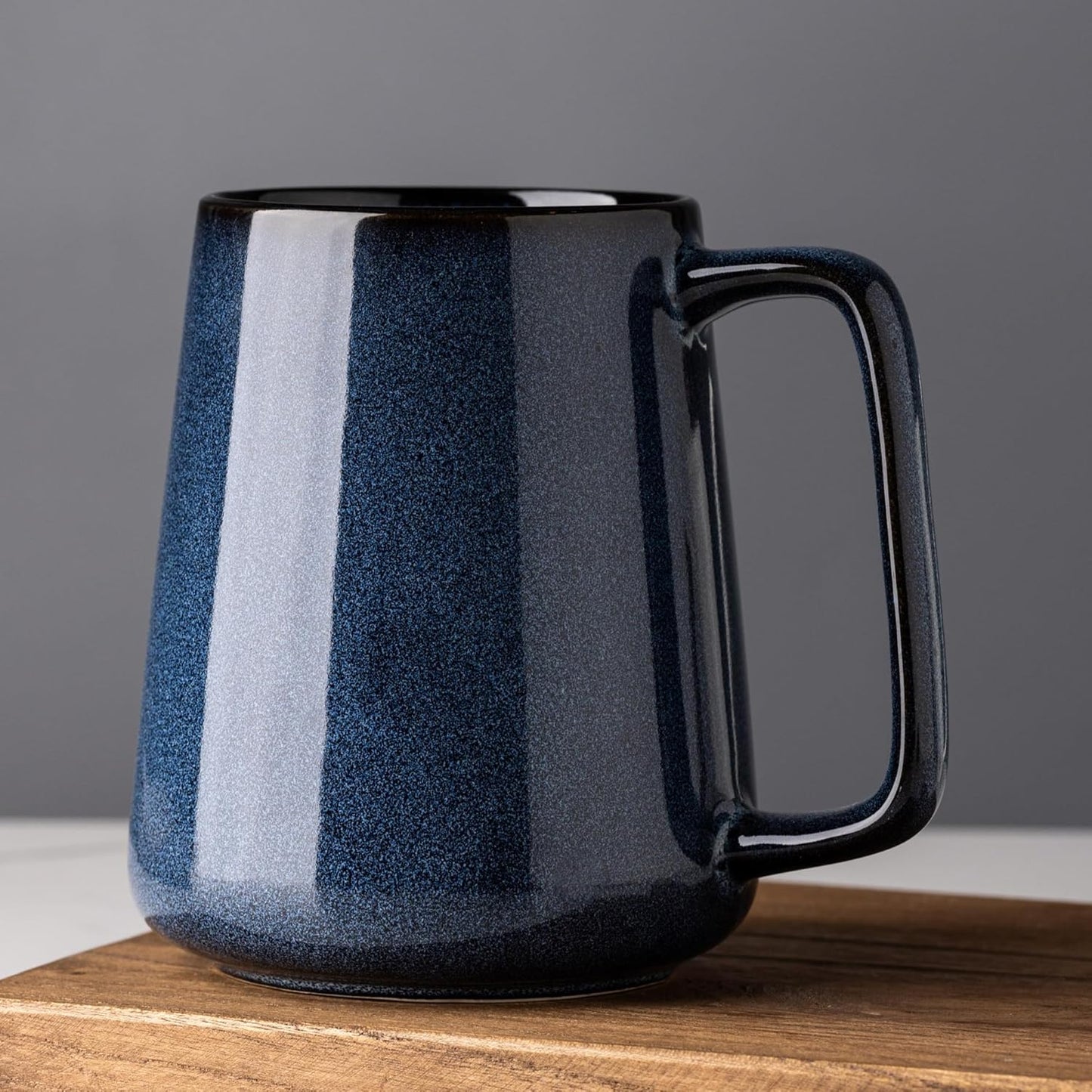 24oz Large Ceramic Coffee Mug, Modern Square Handle Blue Glaze Stoneware Cup for Coffee, Tea, Milk, Hot Chocolate, Office and Home