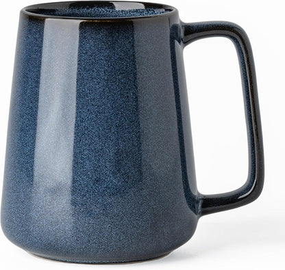 24oz Large Ceramic Coffee Mug, Modern Square Handle Blue Glaze Stoneware Cup for Coffee, Tea, Milk, Hot Chocolate, Office and Home