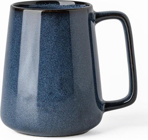 24oz Large Ceramic Coffee Mug, Modern Square Handle Blue Glaze Stoneware Cup for Coffee, Tea, Milk, Hot Chocolate, Office and Home