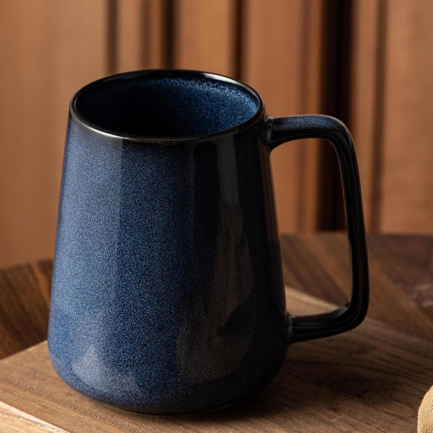 24oz Large Ceramic Coffee Mug, Modern Square Handle Blue Glaze Stoneware Cup for Coffee, Tea, Milk, Hot Chocolate, Office and Home