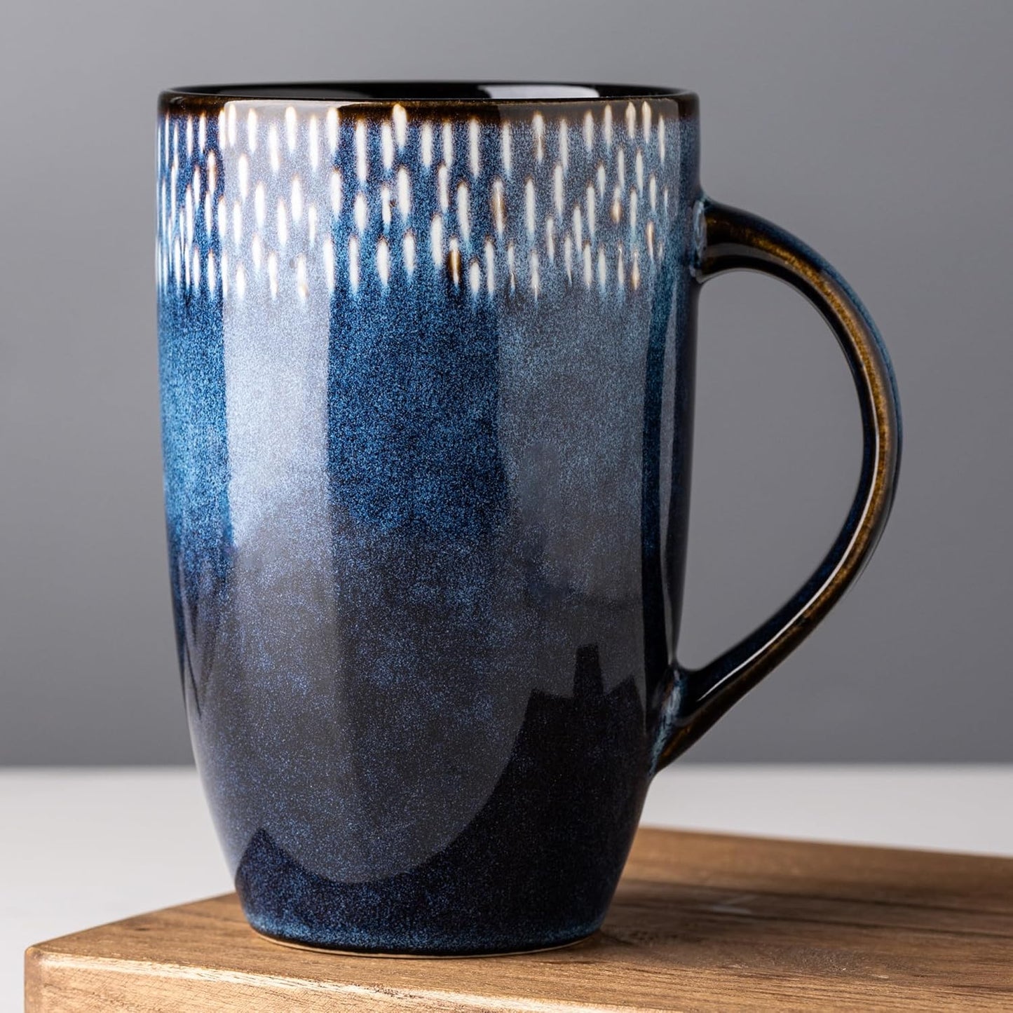 22oz Large Ceramic Coffee Mug, Handmade Gradient Blue Glaze Tall Stoneware Cup for Coffee, Tea, Milk, Hot Chocolate, Office and Home
